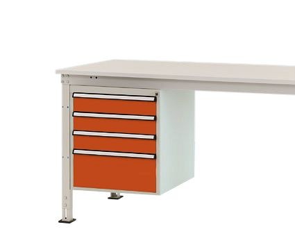 Manuflex Gehäuse-Unterbau Stationär, Nutzhöhe 500 mm mit 4 Schubfächer, für Tischtiefe 800 mm, Rotorange, ZB4812.2001