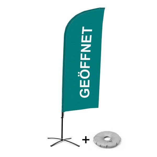 Showdown Displays Beachflag Alu Wind Komplett-Set Geöffnet Grün Deutsch Kreuzständer, BFAW310-CB30-WB-I54