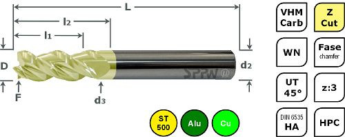 SPPW Hochleistungsfräser VHM+Z.Cut UT45° z:3 L: 104x38x50 d20 Ø20, 7570322000
