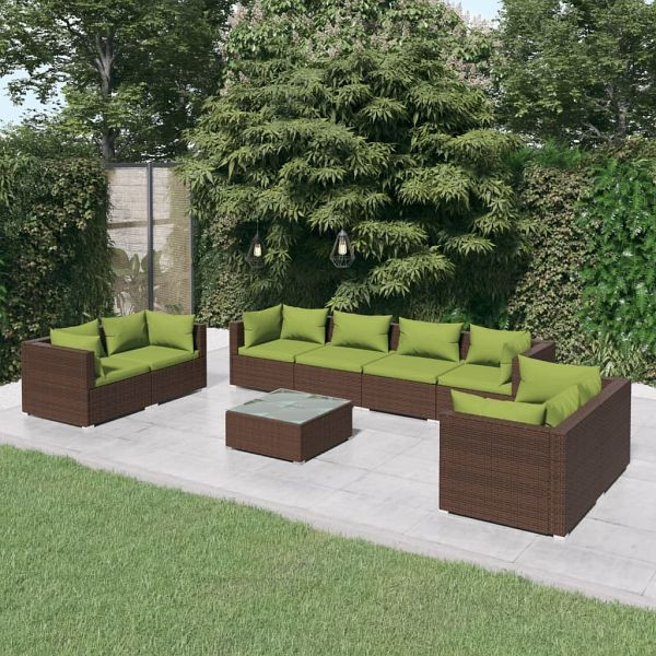 vidaXL 9-teilig Garten-Lounge-Set mit Kissen Poly Rattan Braun, 3102292