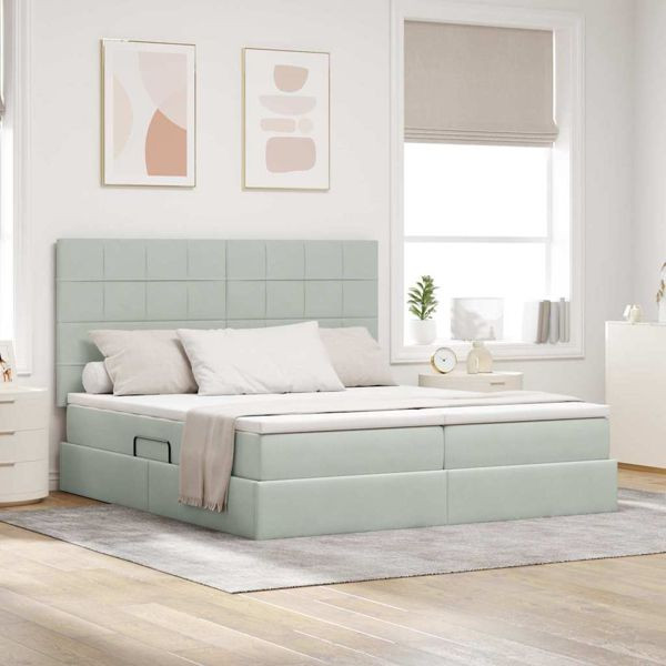 vidaXL Bett mit LED-Lichtleisten Hellgrau 200 x 200 cm Samt, 3372887