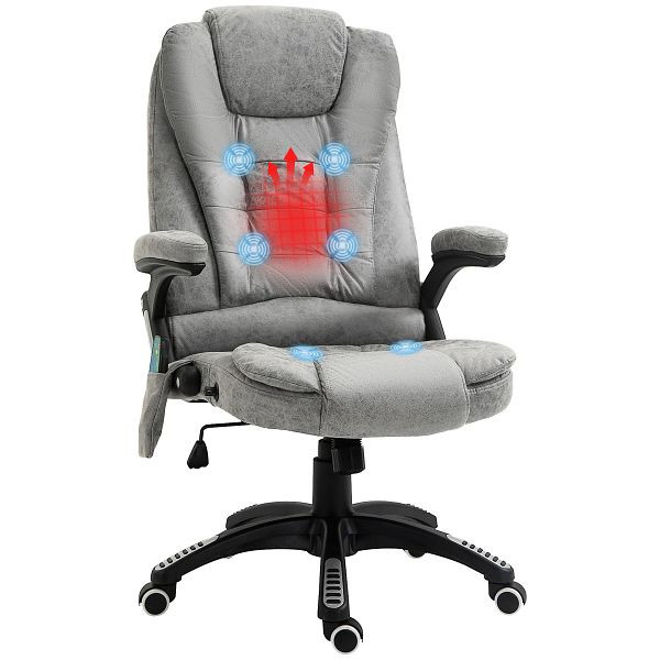 Vinsetto Chefsessel mit Massage- & Wärmefunktion, ergonomisch, verstellbar, bis 120kg, Grau, 921-171V95GY