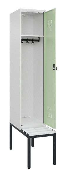 C+P Spind Evolo PLUS, 1 Abteile, 2120x400x815mm, 9016/6019, Haken 4, Drehriegel, Sitzfläche Kunststoff, Sitzbank, 0490507-12 S10073