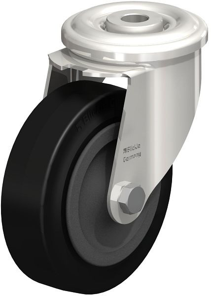 Blickle LIXR-VKHT 100G-OF Hitzebeständige Edelstahl-Lenkrolle mit Rückenloch, Vollgummi, Schwarz, 592741