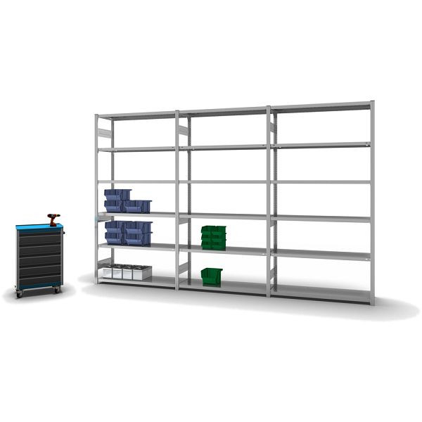 hofe Fachboden-Grundregal, 2500x400x1300 mm, 6 Fachebenen, verzinkt, 315 kg Fachlast, 2100 kg Feldlast, zweiseitige Bedienung, HZG25413AS