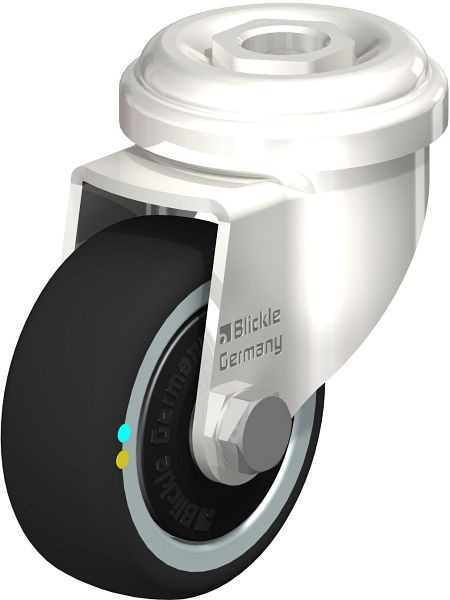 Blickle LRXA-PATH 50KD-ELS-FK Edelstahl-Apparate-Lenkrolle mit Rückenloch, Thermoplastisches Polyurethan, Grau, 853338