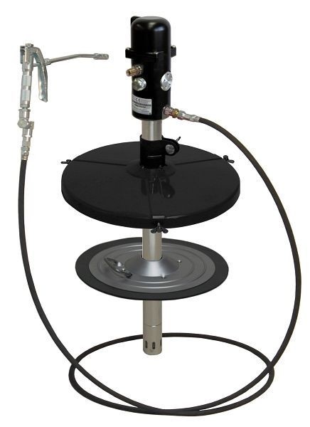 MATO Druckluftschmiergerät pneuMATO 55 stationär mit 3,5 m Hochdruckschlauch DN6 für 15 kg Fetteimer, Innen-Ø 255-282 mm, 3410469