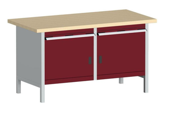 bott cubio Kastenwerkbank mit 2 Schubladen 2 Türen, Multiplex-Arbeitsplatte BxTxH: 1500 x 750 x 840 mm, RAL 7035/3004, 41002028.24V