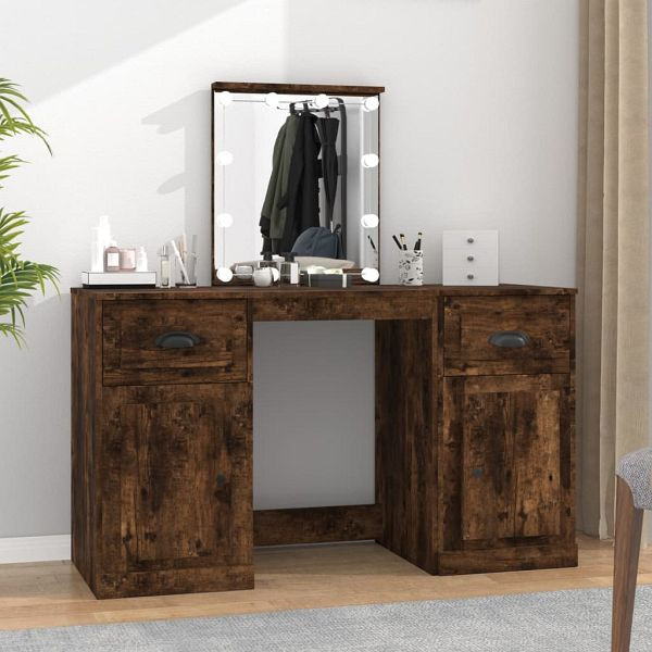 vidaXL Schminktisch mit LED-Leuchten Räuchereiche 130x50x132,5 cm, 3185348