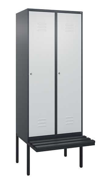 C+P Umkleidespind Classic PLUS, 2 Abteile, 2120x800x815mm, 7016/7035, Zylinderschlösser, je 2 Doppel-Haken, 0800407-22F S10028