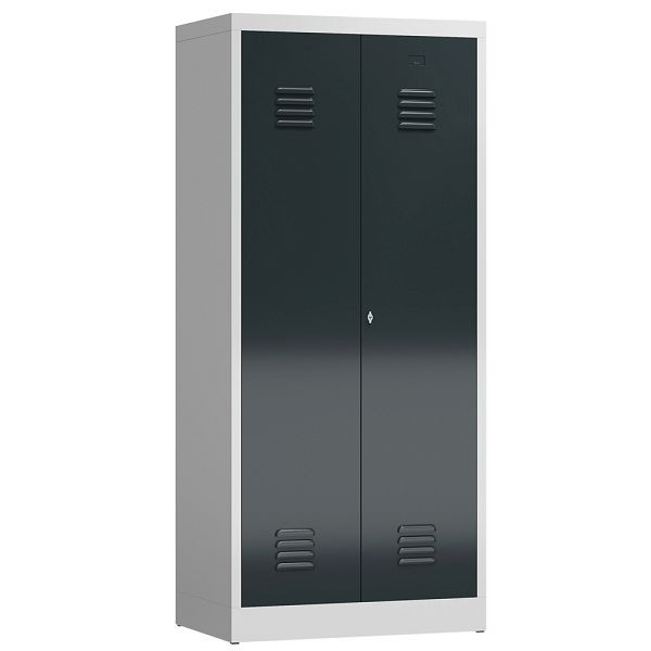 Lüllmann ClassiX Garderobenschrank, 2 Abteile mittig schließend, 1800 x 800 x 500 mm, lichtgrau/anthrazitgrau, X-515428
