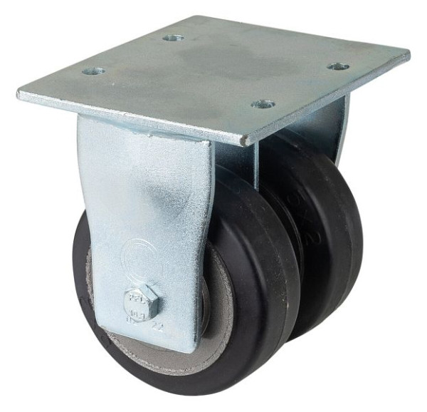 BS Rollen Schwerlastdoppelrolle, Bockrolle, Rad-Breite 2x50 mm, Rad-Ø 125 mm, Tragfähigkeit 550 kg, Elastik-Reifen schwarz, Guss, Kugellager, S110.B81.125