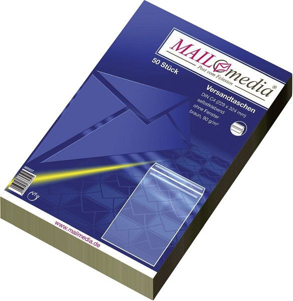 MAILmedia Versandtaschen Recycling - C4, ohne Fenster, selbstklebend, 90 g/qm, braun, VE: 50 Stück, 30002518