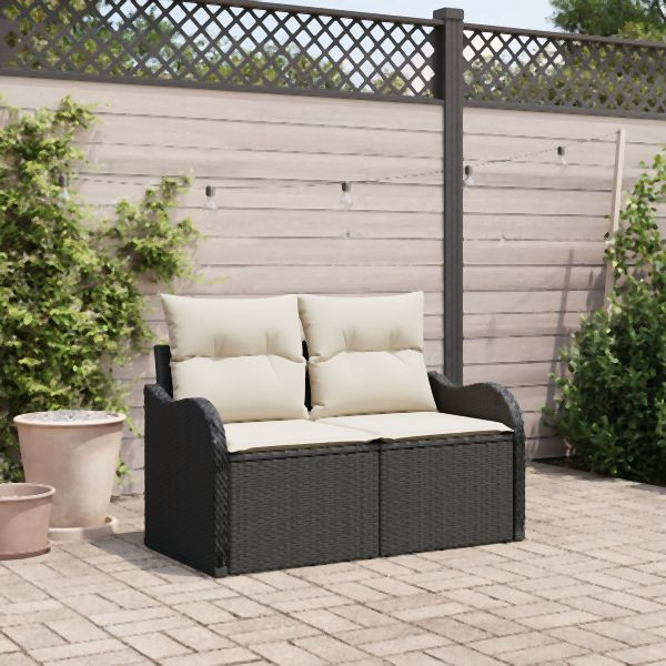 vidaXL 2-Sitzer Gartensofa mit Stauraum und Kissen Schwarz Poly Rattan, 42006722