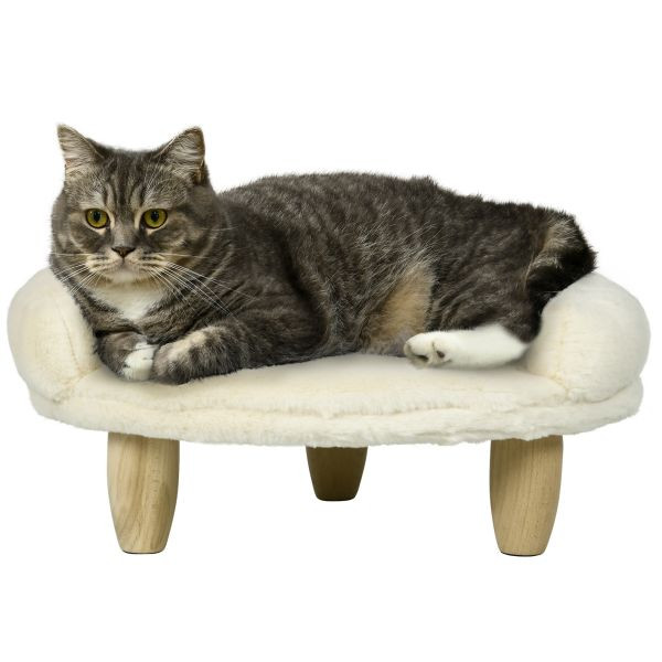PawHut Katzenbett Hundesofa, Hundebett, Haustiersofa mit Erhöhtem Design, Creme, D04-263V00CW