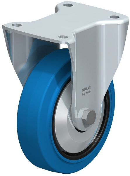 Blickle BH-POEV 160KD-SB-FA Stahlblech-Bockrolle, Schwerlast-Ausführung, mit Anschraubplatte, Elastik-Vollgummi, Blau, 851428