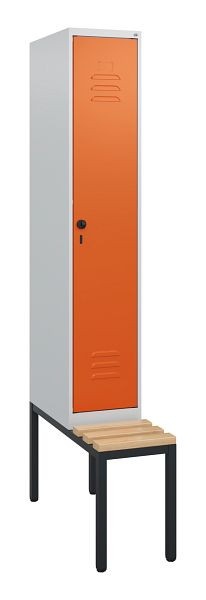 C+P Umkleidespind Classic PLUS, mit untergebauter Sitzbank, 1950x300x815mm, 7035/2004, Drehriegel, Buche-Sitzleisten, 0800505-10 S10060