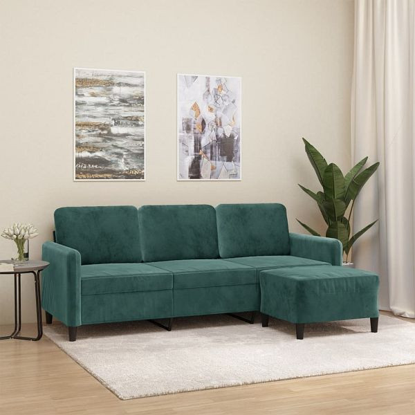 vidaXL 3-Sitzer-Sofa mit Hocker Dunkelgrün 180 cm Samt, 3201176