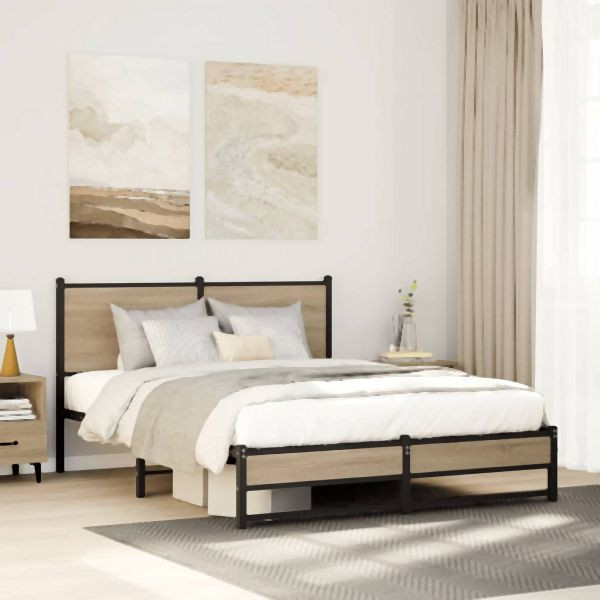 vidaXL Metallbett ohne Matratze Sonoma-Eiche 140x200 cm, 4007887