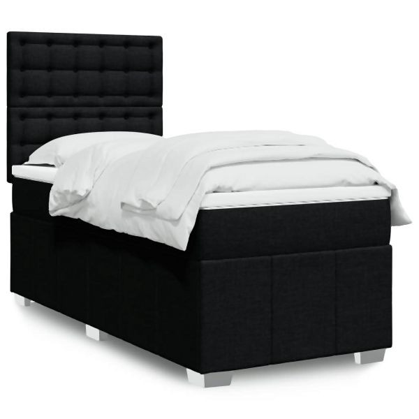 vidaXL Boxspringbett mit Matratze Schwarz 80x200 cm Stoff, 3293811