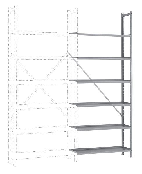 Manuflex Büro-Steck-Anbauregal mit 6 pulverbeschichteten Stahlböden, HxBxT = 2250 x 960 x 300 mm, alusilber, RA3162.9006