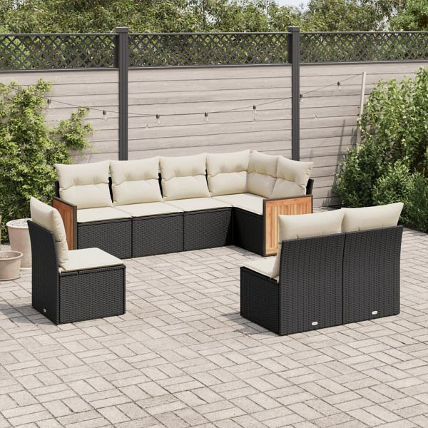 vidaXL 8-tlg. Garten-Sofagarnitur mit Kissen Schwarz Poly Rattan, 3227722