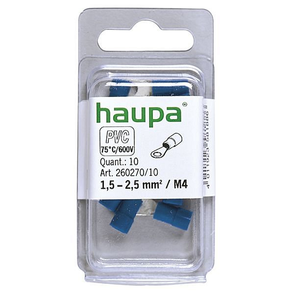 Haupa Ringkabelschuh blau PVC-isoliert 1,5-2,5 mm² M4, VE: 10 Stück, 260270/10