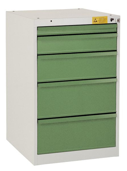 Manuflex ESD-Schubfachschrank BASETEC Stationär, Nutzhöhe 700 mm mit 6 Schubfächern, Korpus lichtgrau leitfähig und Schubfächer brillantblau, LS1007.0002