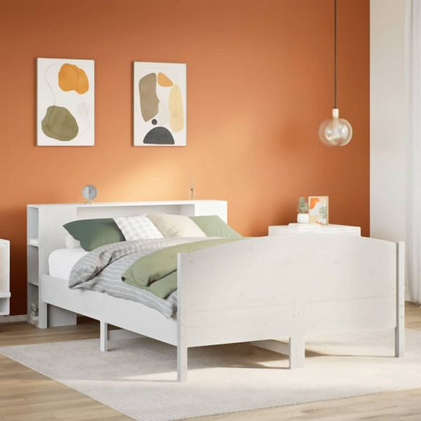 vidaXL Massivholzbett mit Regal ohne Matratze Weiß 140x190 cm Kiefer, 3323072
