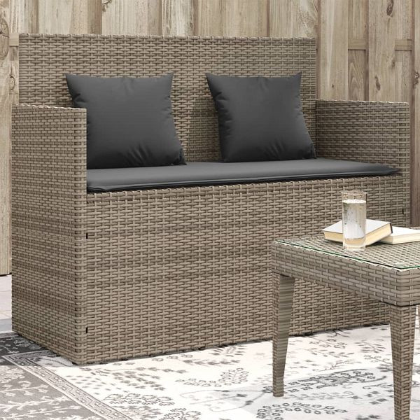 vidaXL Gartenbank mit Kissen Grau Poly Rattan, Material: PE-Rattan, pulverbeschichteter Stahl, 365763