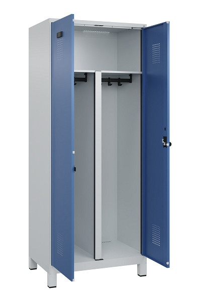 C+P PSA Schwarz-Weiß-Spind Evolo PLUS, mit Füßen, 2 Abteile, 1950x800x500mm, 70, Frontfarbe RAL 5023 Fernblau, Drehriegel, 049012-22P S10008
