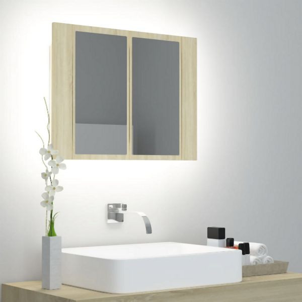 vidaXL LED-Bad-Spiegelschrank Sonoma-Eiche 60x12x45 cm Acryl, 804959