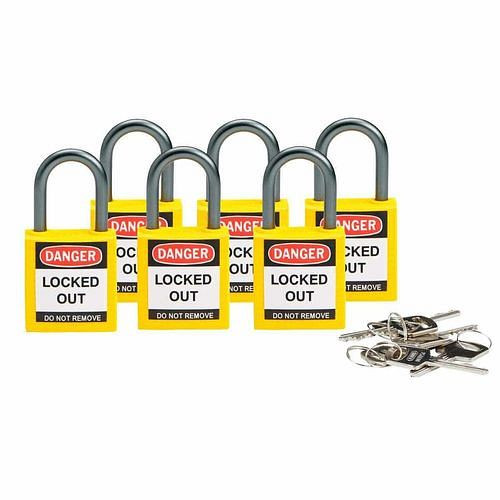 Brady Vorhängeschlösser aus Nylon, funkenfreies Gehäuse, VE: 6 Stück, gelb, 309123