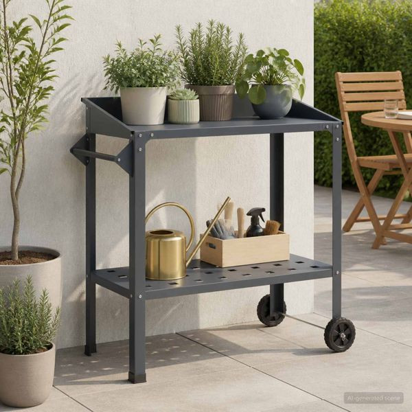 vidaXL Umtopftisch mit Rädern 96 x 50 x 89 cm Kaltgewalzter Stahl, 8014850