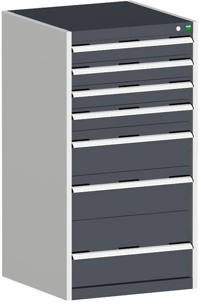 bott cubio Schubladenschrank bestückt mit 7 Schubladen BxTxH: 650 x 650 x 1200 mm, RAL 7035/7016, 40019069.19V