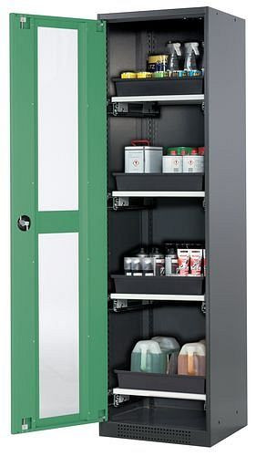 asecos Chemikalienschrank Systema-T CS-54LG, Korpus anthrazit, Flügeltüren grün, 4 Tablarauszüge, 208913