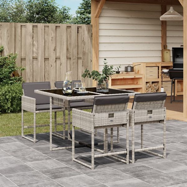 vidaXL 5-teilig Garten-Essgruppe mit Kissen Hellgrau Poly Rattan, 3278026