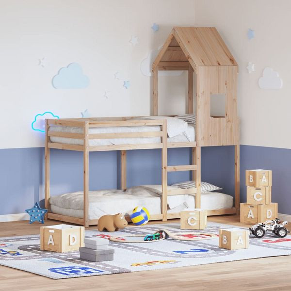 vidaXL Etagenbett mit Dach 90x200 cm Massivholz Kiefer, 3282000