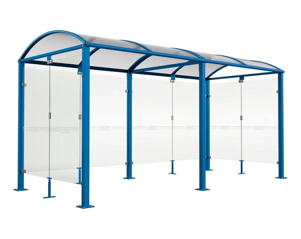 Procity Fahrradüberdachung Vierkantrohr "M" Grundmodell + Erweiterung + Rückwand + Seitenverkleidung, Feste Pfosten auf Bodenplatten, RAL 5010, 529023.5010