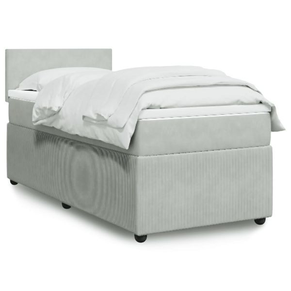 vidaXL Boxspringbett mit Matratze Hellgrau 90x190 cm Samt, 3289908