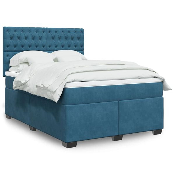 vidaXL Boxspringbett mit Matratze Blau 140x190 cm Samt, 3293216