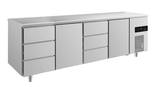 A&S Polarny Kühltisch -2 bis +8°C mit 2x Türen und 2x drei Schubladen mittig-rechts+links, 2330 x 700 x 850 mm, KT4DTDT