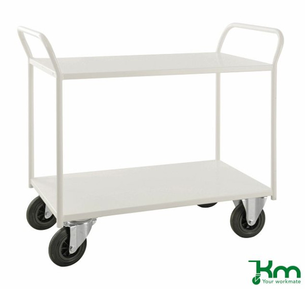 Kongamek Etagenwagen mit 2 Böden, vollständig geschweißt, 1080 x 450 x 975 mm, Weiß, 2 Bockrollen 2 Lenkrollen mit Bremse, KM4126B