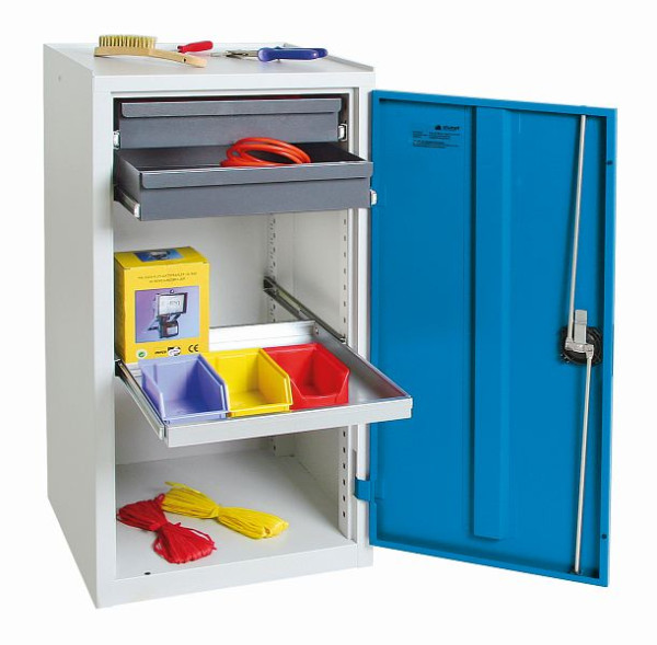 stumpf Werkzeugschrank, Höhe 100 cm, 1 ausziehbarer Wannenboden, 2 Schubladen, lichtgrau / lichtblau, 3001278