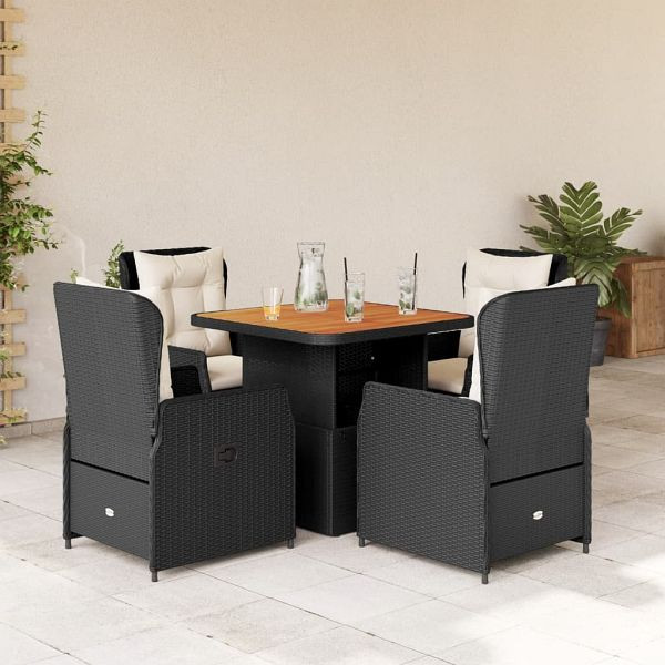 vidaXL 5-teilig Garten-Essgruppe mit Kissen Schwarz Poly Rattan, 3262766