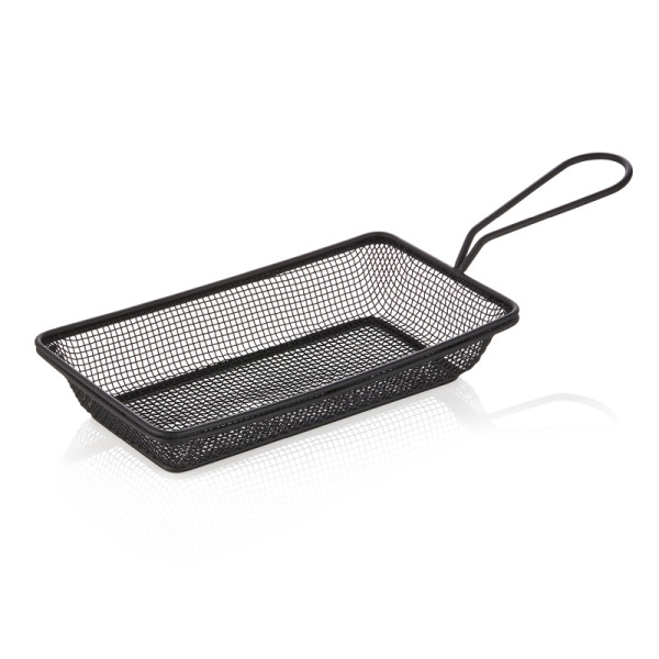 WAS Servier- und Frittierkorb, 22 x 12,5 x 4 cm, schwarz pulverbeschichtet, Chromnickelstahl, 4020122