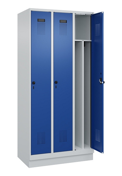 C+P Spind Evolo PLUS, mit Sockel, 3 Abteile, 1950x900x500mm, 7035/5010, Verschluss Drehriegel, 049020-30F S10006