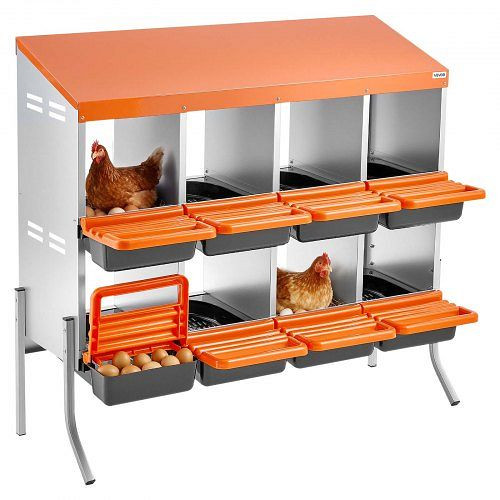 VEVOR 2-stöckiges Hühnernest, 8 Fächer, 1060x525x990 mm, Metall mit Stützbeinen, Abrollnest für Geflügel, Orange, JSCDXJS8GJ38HU01U001V0