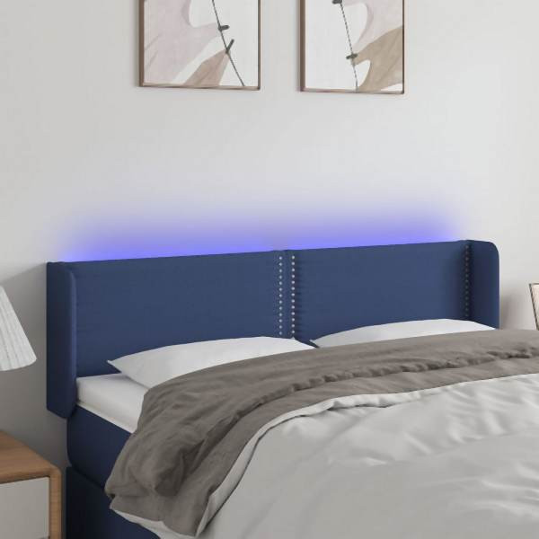 vidaXL LED Kopfteil Blau 147x16x78/88 cm Stoff, 3123100