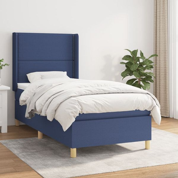 vidaXL Boxspringbett mit Matratze Blau 90x190 cm Stoff, 3131879